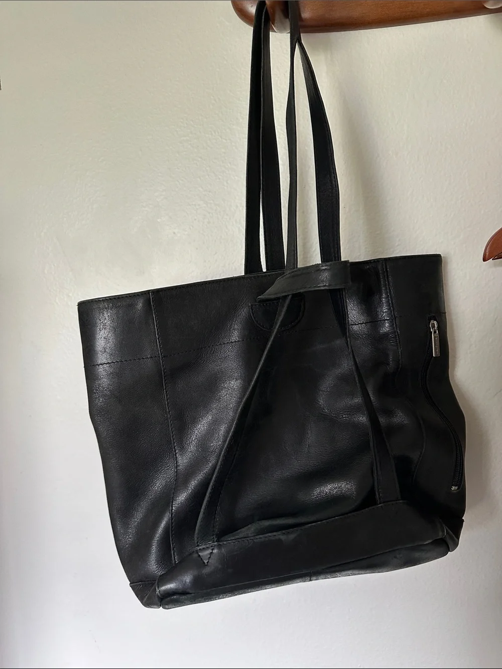 Black Leather Tote Bag/backpack- Classic Everyday Carry